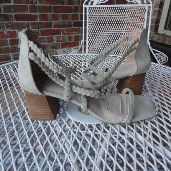 JOIE Women's "Felina" Chunky Heel Braided Faux Suede Taupe Sandals Size 10 - Picture 6 of 7